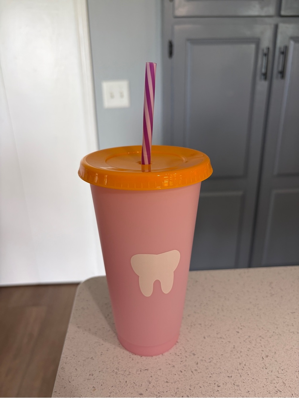 Dental Hygiene Nation Pink Tooth Graphic Tumbler with Orange Lid